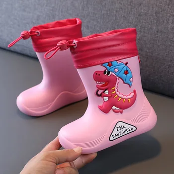 Зимние ботинки для девочек, Милые детские ботинки с 3D динозавром для мальчиков, плюшевые теплые ботильоны из ЭВА, водонепроницаемая водонепроницаемая обувь для малышей, дождевики