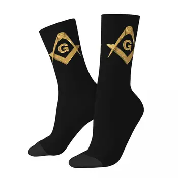 Золотые носки Freemason с золотым квадратным компасом, походные носки с 3D принтом для мальчиков и девочек до середины икры