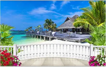 Изготовленная на заказ фреска 3D фотообои Балкон Остров Курорт Кокосовый Орех С видом на море домашний декор гостиная обои для стен в рулонах