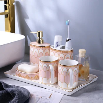 Керамическая ванная комната в европейском стиле, набор из пяти предметов, бытовая лампа, роскошная чашка для полоскания, набор для ванной, чашка для зубной щетки