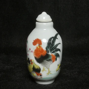 Китайский Фарфоровый Рисунок Счастливый Петух Курица Нюхательный Табак Бутылка Старый Украшенный Подарочный набор Размер 7,8 см