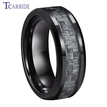Кольцо из карбида вольфрама 6 ММ 8 мм, Черное обручальное кольцо для мужчин и женщин с серой инкрустацией из углеродного волокна, Высококачественная удобная посадка