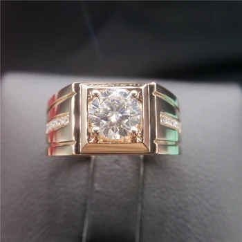 Кольцо из чистого розового золота 18 карат для мужчин, 1 карат, Цвет D, отличный муассанит, VVS1, Обручальное кольцо, подарок на годовщину свадьбы