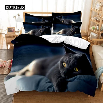 Комплект постельного белья Black Cat, Набор Пододеяльников, 3d Постельное белье с цифровой печатью, Комплект постельного белья размера Queen Size, Модный Дизайн