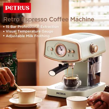 Кофемашина Petrus Espresso на 15 Бар Электрическая Кофеварка Retro Cappuccino Cafetera С устройством для вспенивания молока паровой палочкой