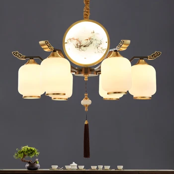 Люстра Новая, медная, в китайском стиле, простой атмосферный дизайн, лампа для столовой, в китайском стиле, для спальни