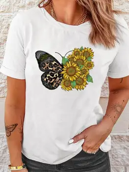 Милые футболки с рисунком леопардовой бабочки 90-х, футболка, топ, модная женская футболка с коротким рукавом и принтом, летняя весенняя одежда с принтом