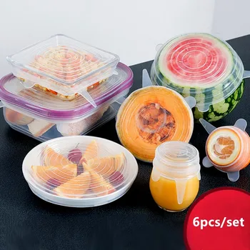 Многофункциональный набор из 6 предметов для сохранения свежести, Крышка для посуды, Холодильник, Микроволновая печь, герметичная пластиковая упаковка