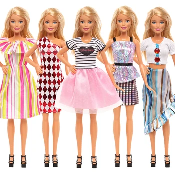 Модная 12-дюймовая кукольная одежда для Барби, Блестящая юбка на подтяжках, Футболка, Аксессуары для кукол, Сделай сам, игрушка для вечеринки, подарок для девочки
