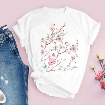 Модные женские повседневные футболки с цветочным рисунком в стиле 90-х, винтажные женские футболки, топы с принтом, Одежда, Женская футболка, Женская футболка