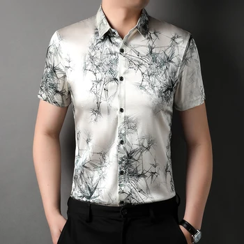 Мужские рубашки премиум-класса из шелка Тутового шелкопряда с коротким рукавом Icy Cool, повседневная летняя качественная Мягкая удобная модная сорочка с 3D принтом Homme