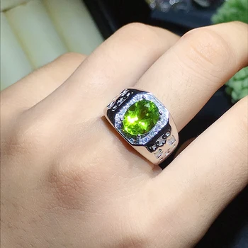 Мужское кольцо с натуральным оливином, кольцо с зеленым драгоценным камнем, подарок из стерлингового серебра 925 пробы на день рождения