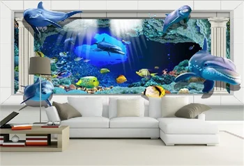 Настенная роспись beibehang Подводный мир Детская комната Гостиная Океан 3D пространственная настенная роспись Люди Обои