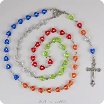 Новые разноцветные четки в виде сердца, ожерелье с подвеской в виде Креста Иисуса, Католическая мода, религиозные украшения