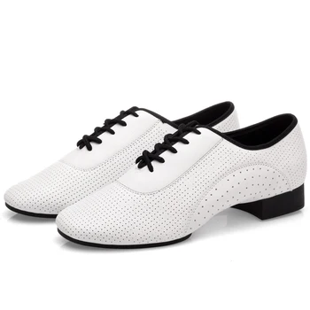 Обувь из натуральной кожи, белая дышащая мужская современная обувь для спортивных бальных танцев, мягкая подошва для латиноамериканских квадратных танцев, кроссовки