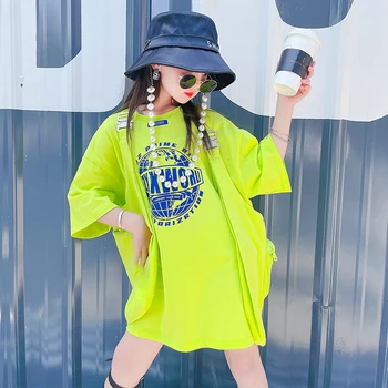 Одежда для девочек в стиле Рок, Модная хлопковая Свободная футболка + ремень с пряжкой, жилет с большим карманом, куртка, комплект из двух предметов, Топ, костюм для мальчиков в стиле хип-хоп