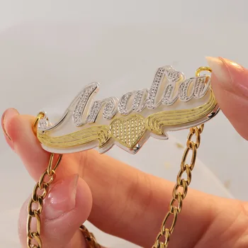 Ожерелье с пользовательским именем в стиле хип-хоп, двухслойное персонализированное ожерелье с именами, ожерелье с подвеской в виде сердца из нержавеющей стали, подарки на день рождения
