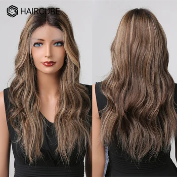 Основные характеристики Парик из человеческих волос 13x1 на кружеве, Длинный Объемный волнистый парик, Омбре, коричневый, светлые Парики для женщин, Афро-Реми, кружевной парик