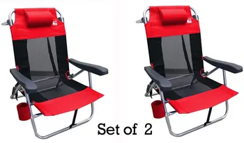 Плоский складной сетчатый сверхлегкий пляжный стул (2-) -красный