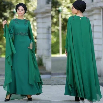 Последние 2021 Саудовские Арабские Темно-зеленые платья для матери Невесты с накидкой, украшенной драгоценными камнями, с длинными рукавами, Платья для свадебной вечеринки, Нефритовые
