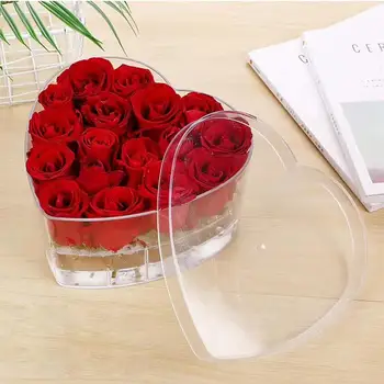 Прозрачная акриловая коробка для цветов с 9 отверстиями, свадебный подарок на годовщину свадьбы, Коробка для роз в форме Любви, Акриловая коробка для хранения роз ручной работы с крышкой