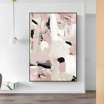 Розовая абстрактная геометрическая фигура, холст, современная минималистичная абстрактная живопись, Плакат с цветным блоком, Декоративная пайетка