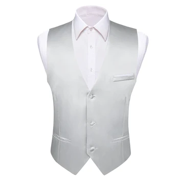 Роскошный Шелковый жилет для мужчин, серебристый однотонный атласный приталенный жилет, Свадебная деловая куртка без рукавов Barry Wang