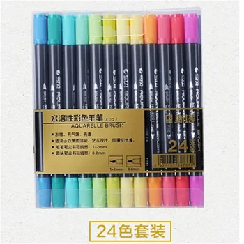 Ручка-раскраска с двойной головкой, набор из 24 цветов, гибкая кисть, маркер, акварельная ручка, принадлежности для рисования жидкими чернилами