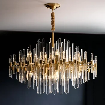 Светодиодная современная хрустальная люстра в скандинавском стиле из меди для гостиной, простая обеденная лампа, украшение роскошной виллы