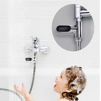 Светодиодный дисплей, измеритель температуры воды по Цельсию, пластик, вращение на 360 °, 8-85 ℃, электрический термометр для душа, аксессуары для детской ванной комнаты
