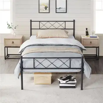 Современная двуспальная кровать X-Design на металлической платформе, черная для дома, гостиной