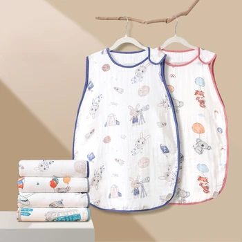 Хлопковый спальный мешок для ребенка, 4-слойный детский спальный мешок, легкий детский жилет без рукавов, непромокаемое одеяло для новорожденных, Летний тонкий сон
