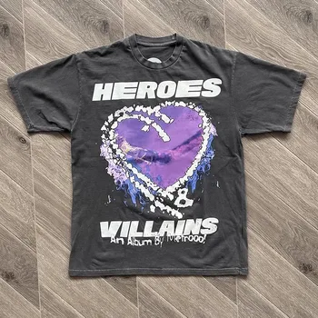 Хорошая выстиранная футболка Hellstar Boomin Purple Heart On Fire, мужские и женские футболки, футболка, одежда